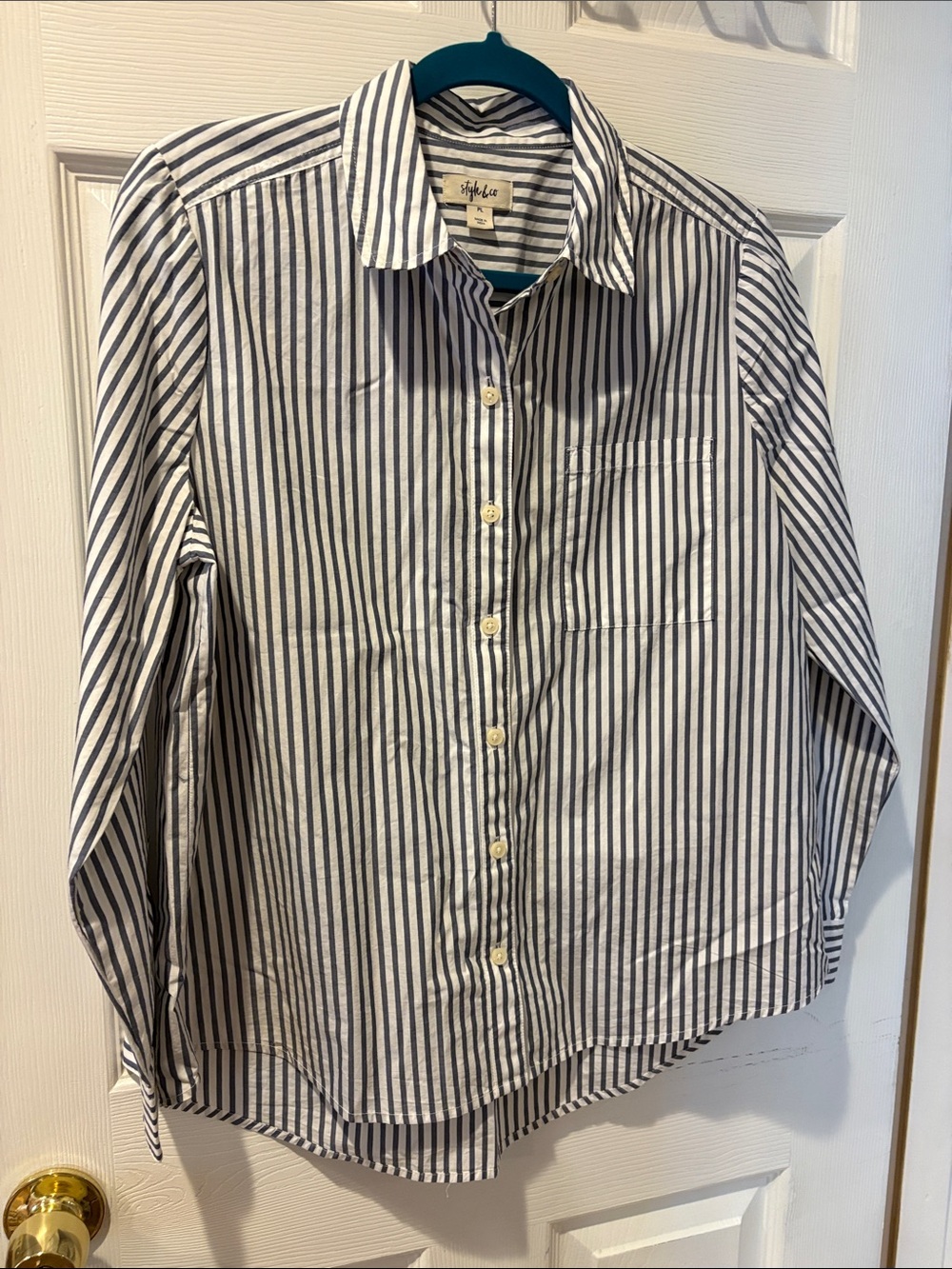 Style & Co. Vertical Stripe Button-Down Shirt in White and Navy